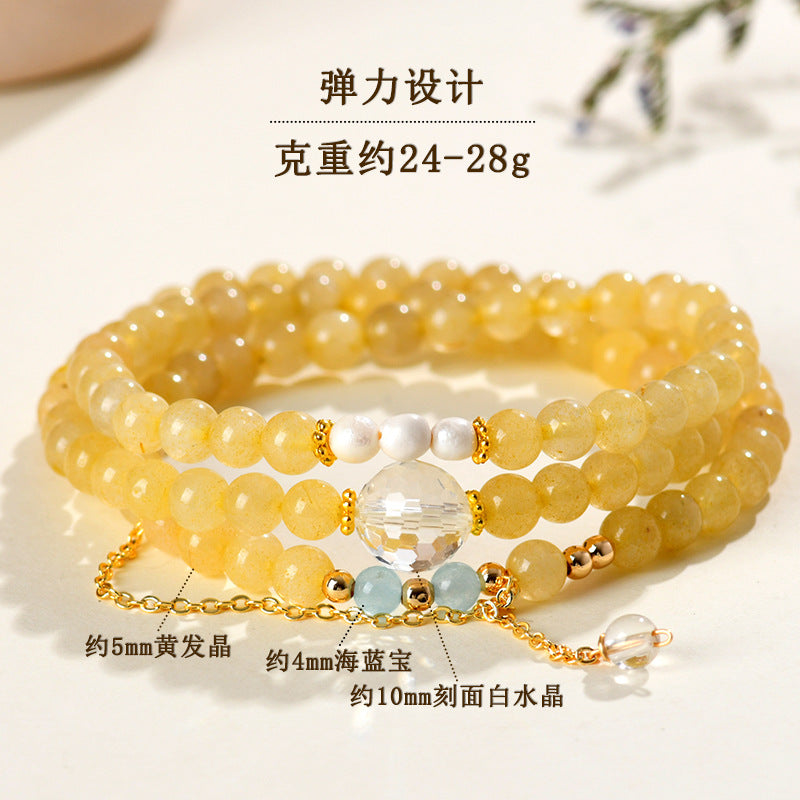 Natural Yellow Rutilated Quartz Three-Circle Bracelet | Wealth & Protection Crystal Amulet