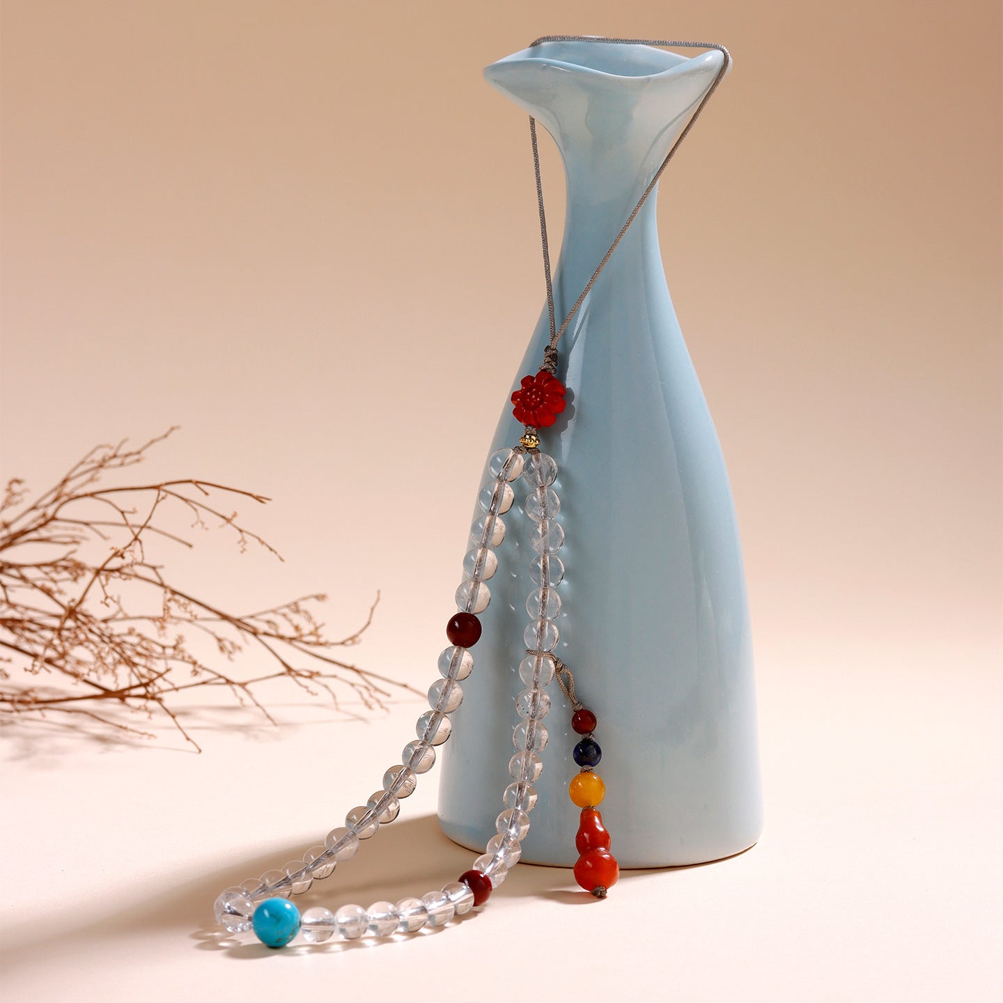 Natural White Crystal Buddha Bead Phone Chain - Spiritual Pendant for Peace and Prosperity