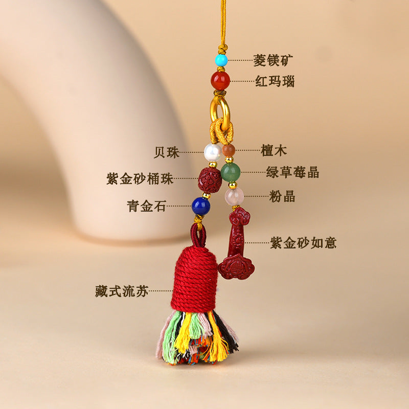 Natural Purple Gold Cinnabar Ruyi Tibetan Style Tassel Pendant - Spiritual Protection Charm