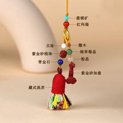 Natural Purple Gold Cinnabar Ruyi Tibetan Style Tassel Pendant - Spiritual Protection Charm