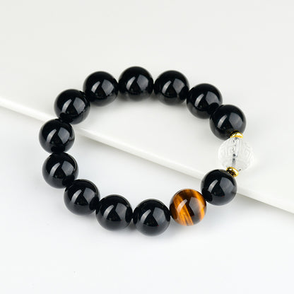 Natural Obsidian and White Crystal Cloud Bead Bracelet for Men - Protection and Energy Flow