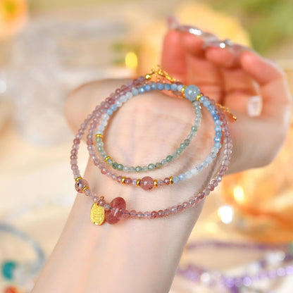 Natural Aquamarine Strawberry Crystal Collarbone Necklace | Elegant Protection & Luck Charm