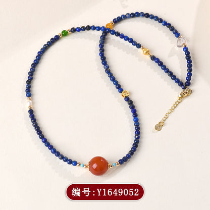 Natural Lapis Lazuli and Southern Red Agate Collarbone Necklace | Wisdom and Protection Talisman