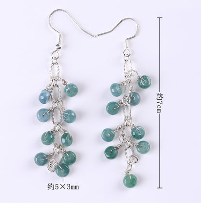 Natural Blue Green Jade Earrings with Tassel | Chinese Style Light Luxury Women's Jewelry