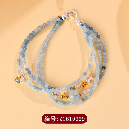 Natural Aquamarine Multi-Layer Adjustable Bracelet | Serene Energy & Elegant Protection