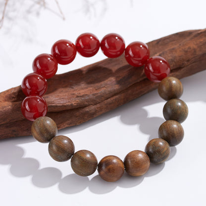 Natural Green Sandalwood Red Agate Bracelet | Spiritual Protection & Wealth Luck Charm