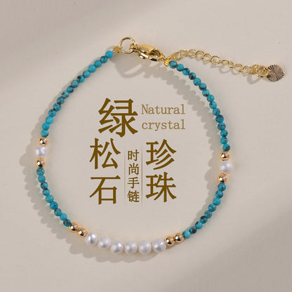 Natural Turquoise Pearl Bracelet with Small Rice Beads - Elegant Women's Custom Jewelry for Protection and Harmony