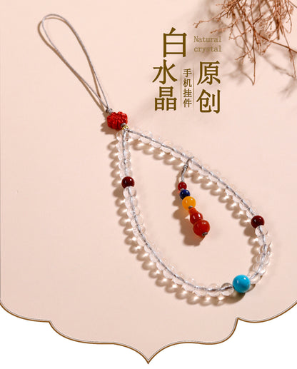 Natural White Crystal Buddha Bead Phone Chain - Spiritual Pendant for Peace and Prosperity