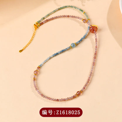 Natural Aquamarine Strawberry Crystal Collarbone Necklace | Elegant Protection & Luck Charm