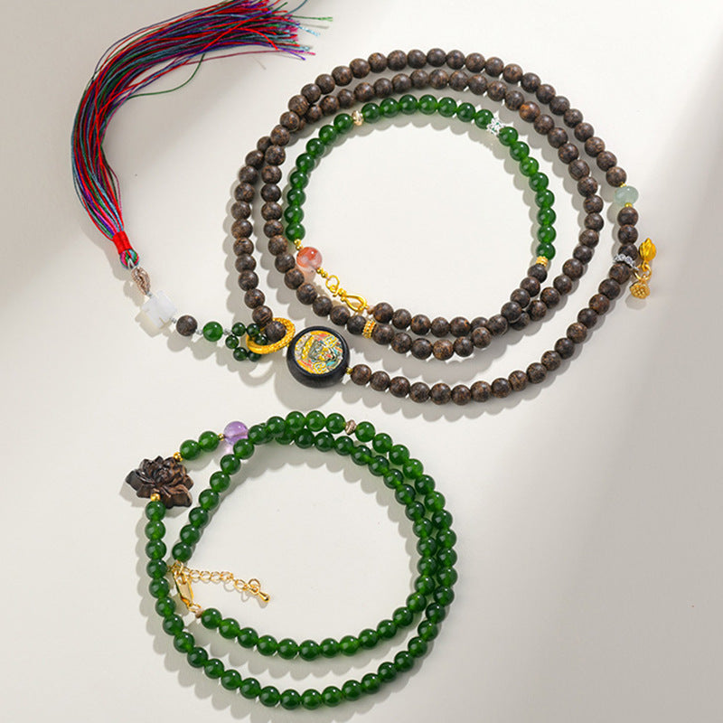 Agarwood Jade Multi-Use Crossbody Chain | Zen Buddhist Bead Necklace for Peace and Prosperity