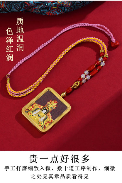 Purple Gold Sand Cinnabar Dragon Thangka Pendant - Tibetan Spiritual Necklace for Protection