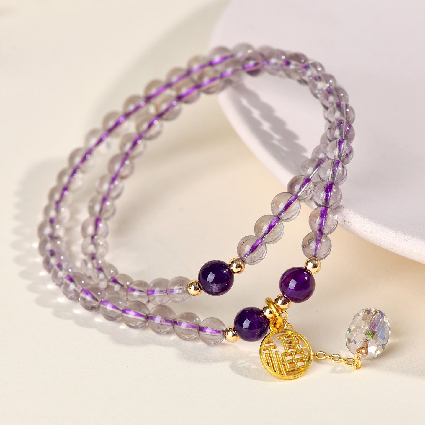 Natural Amethyst Double Circle Bracelet - Lucky Charm for Women, Romantic Purple Crystal Jewelry