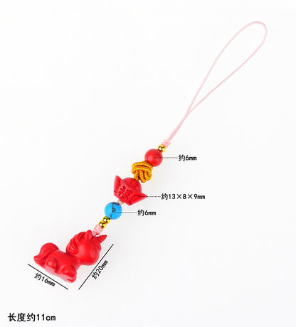 Imperial Red Cinnabar Zodiac Horse Phone Pendant - Natural Mineral Protection & Fortune Keychain