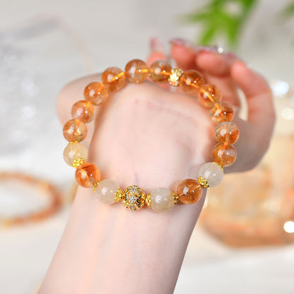 Yellow Pagoda Rutilated Quartz Bracelet - Chinese Style Women's Spiritual Jewelry