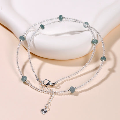 Natural White Crystal & Blue Water Jade Collarbone Necklace | Elegant Extension Chain for Women
