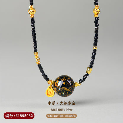 Natural Lacquer Five Elements Crystal Multi-Circle Bracelet & Necklace | Spiritual Balance Energy