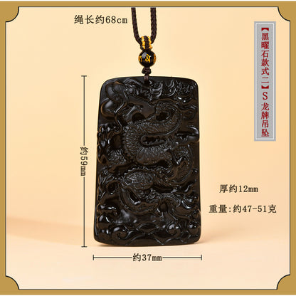 Natural Obsidian S Dragon Pendant - Zodiac Year Charm for Protection and Prosperity