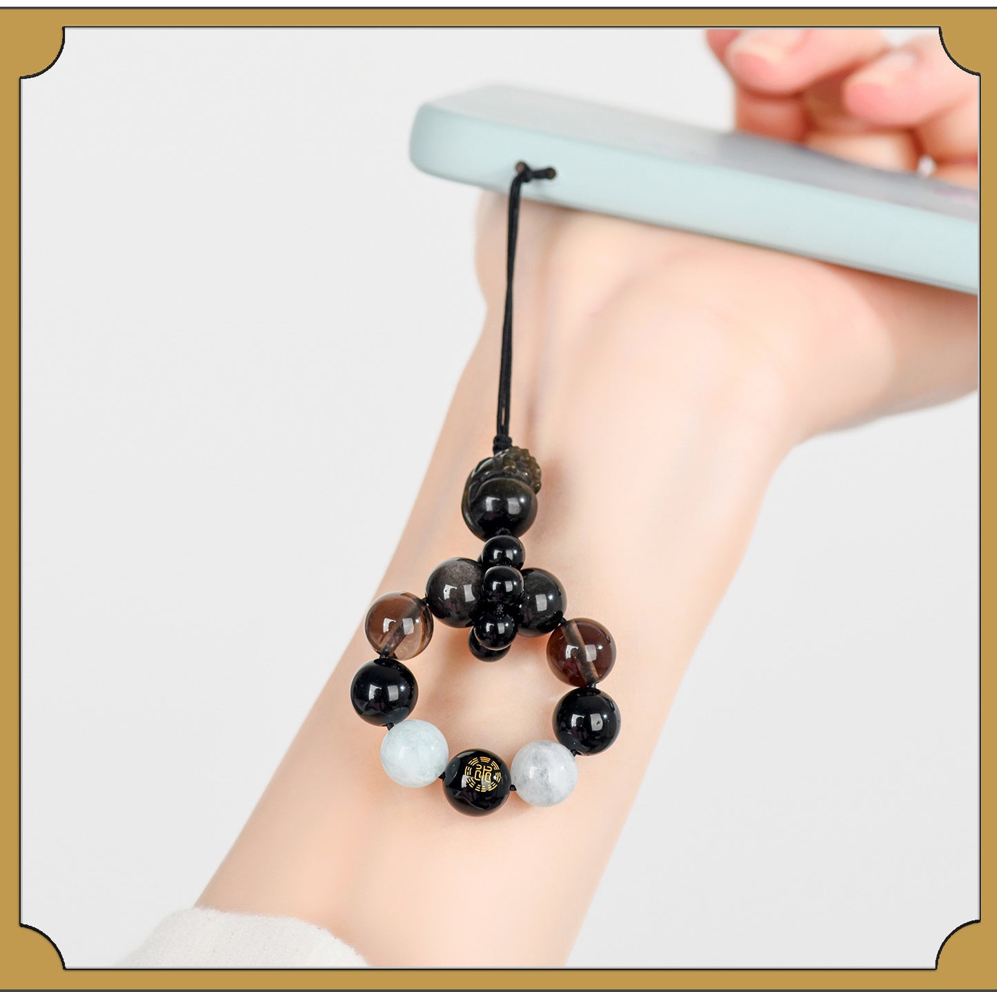 Natural Obsidian Five Elements Hydration Keychain - Balance Energy & Prosperity Pendant