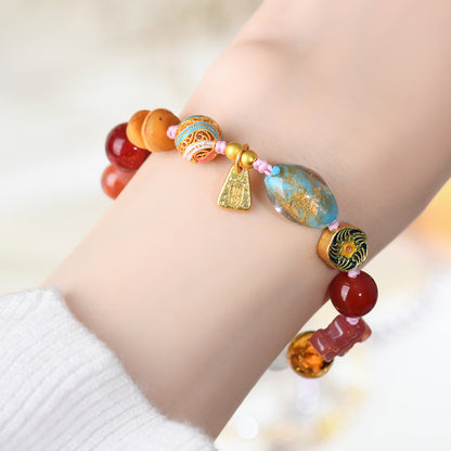Twelve Treasures Glazed Agate Bracelet | Spiritual Protection & Wealth Amulet for Women