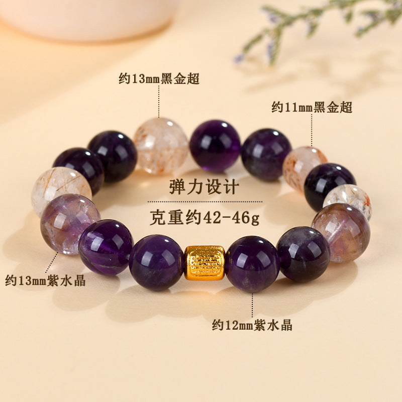 Natural Amethyst Super Seven Bracelet with Black Gold | Elegant Spiritual Jewelry for Women