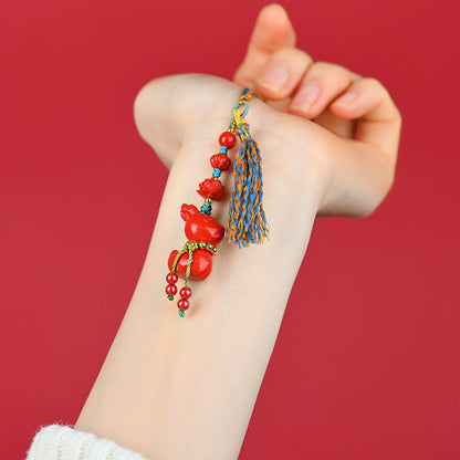 Natural High-Content Cinnabar Peace Pendant - Car Keychain Bag Ornament for Protection