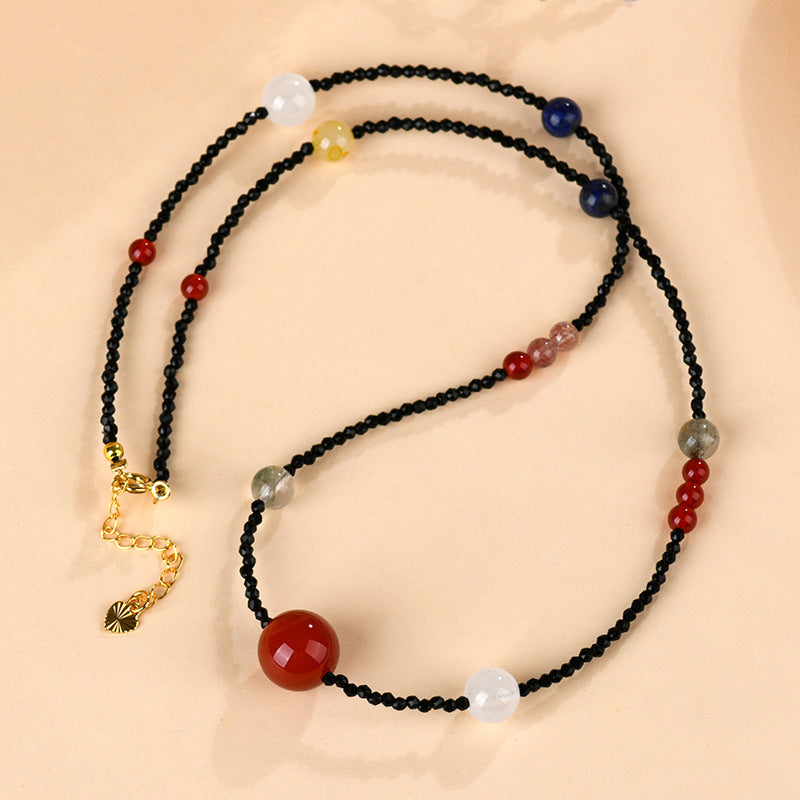Twelve Zodiac Natural Crystal Multi-Gemstone Collarbone Necklace & Bracelet Set