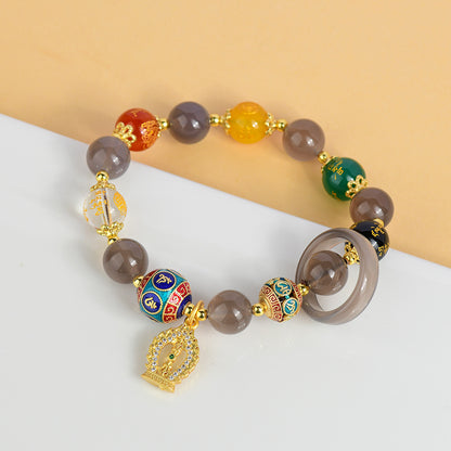 Natural Agate Five-Way God of Wealth Bracelet | Diamond Vajra Pendant for Prosperity