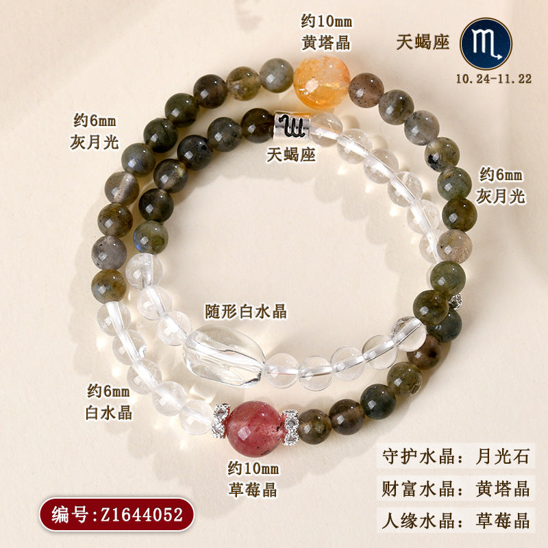 Natural Crystal Zodiac Bracelet | Multi-Gemstone Protection & Luck Charm for Women