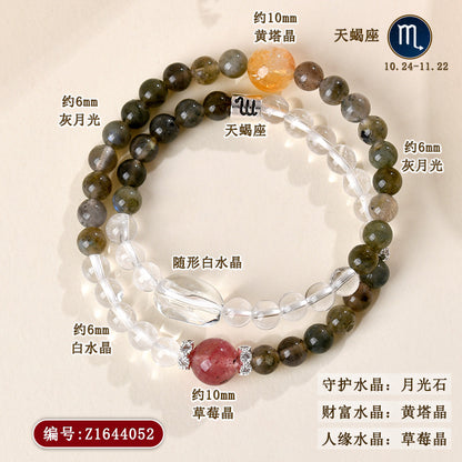 Natural Crystal Zodiac Bracelet | Multi-Gemstone Protection & Luck Charm for Women
