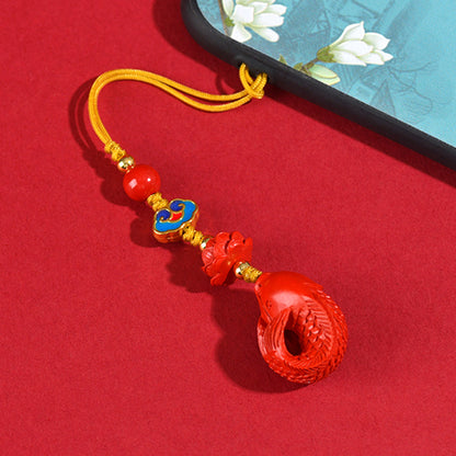 Natural Imperial Red Sand Cinnabar Yearly Prosperity Phone Pendant & Keychain