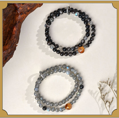 Natural Silver Obsidian Gray Moonlight Double Circle Bracelet - Spiritual Protection & Energy Balance