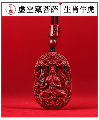 Natural Purple Gold Cinnabar Zodiac Buddha Guardian Deities Necklace Pendant | Spiritual Protection & Fortune