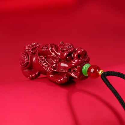 Natural Purple Gold Cinnabar Pixiu Pendant - Wealth Attracting Unisex Feng Shui Necklace