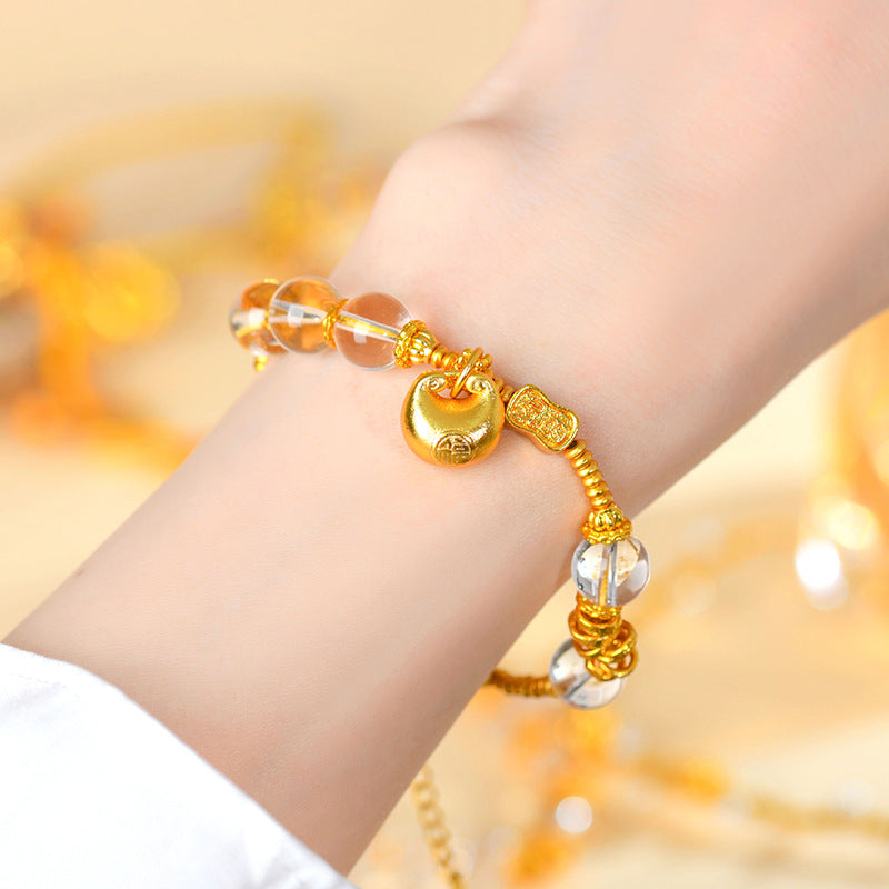 Golden Fu Coil White Crystal Bracelet - Wealth & Fortune Chinese Retro Jewelry