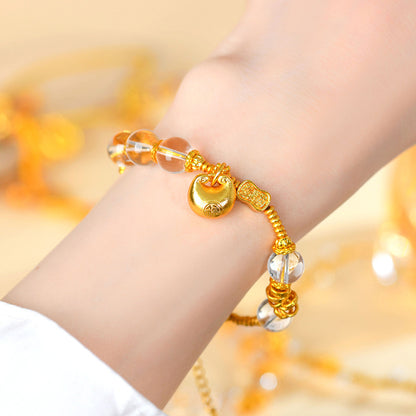Golden Fu Coil White Crystal Bracelet - Wealth & Fortune Chinese Retro Jewelry