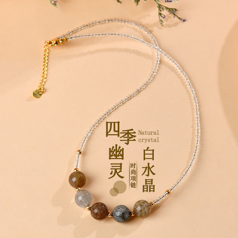 Natural White Crystal Four Seasons Ghost Collarbone Necklace - Adjustable Women's Spiritual Jewelry