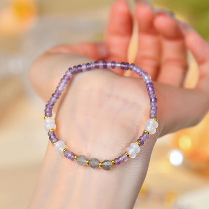 Natural Amethyst Beaded Bracelet with S925 Silver - Spiritual Protection & Elegance for Women