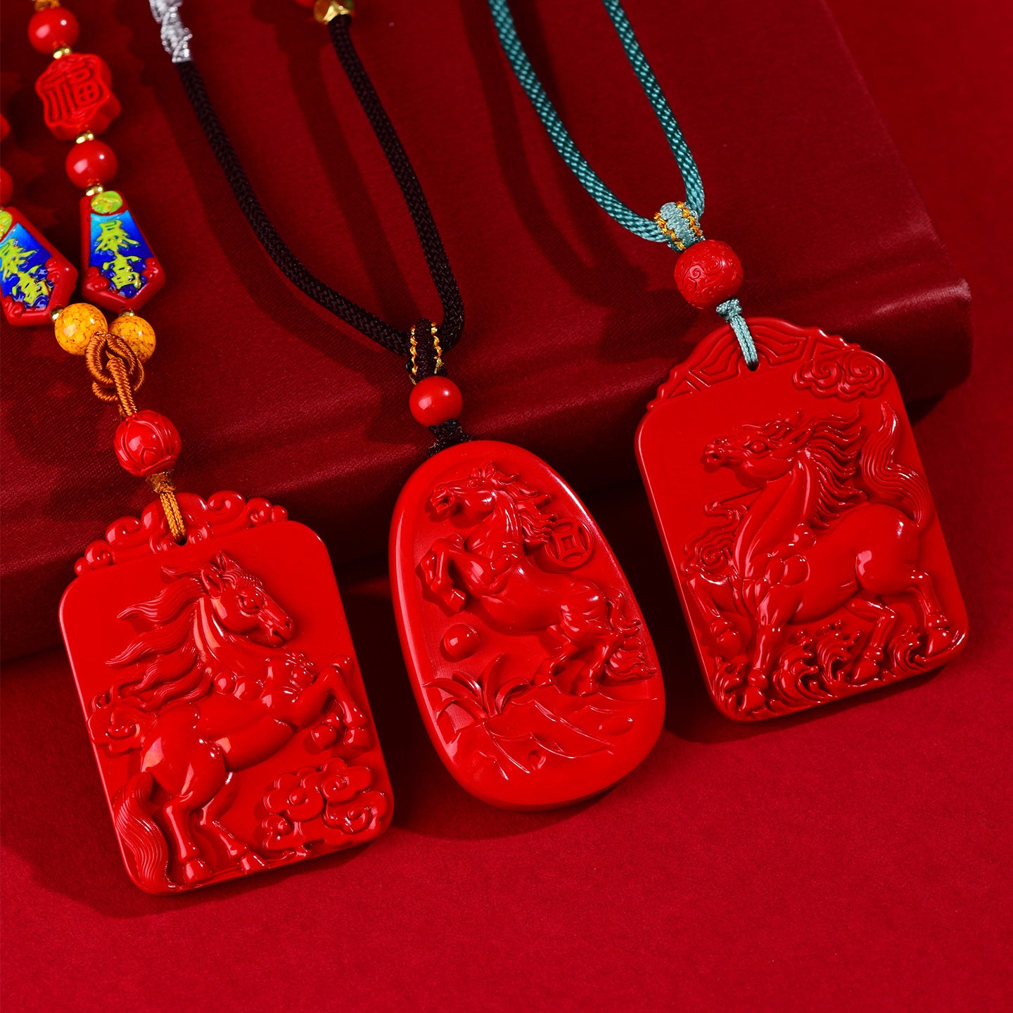 Imperial Red Cinnabar Horse Zodiac Pendant - Success and Fortune Talisman