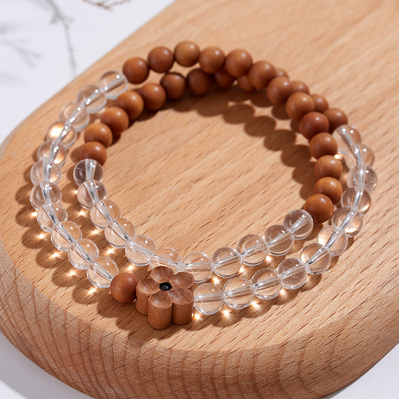 Natural White Crystal Sandalwood Double Circle Bracelet | Zen Harmony & Spiritual Elegance