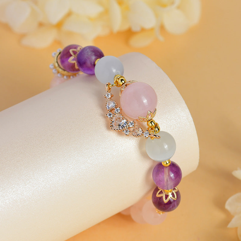 Cancer Zodiac Crystal Bracelet with Natural Rose Quartz, Amethyst & Aquamarine | Emotional Healing Stone Jewelry