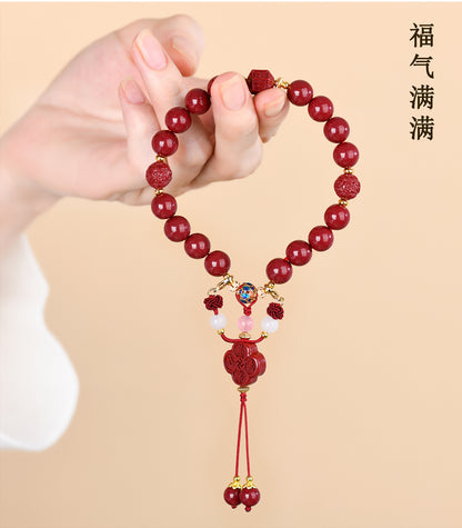 Natural Purple Gold Cinnabar Everything Goes Well Handheld Bracelet | Chinese Cultural Retro Style