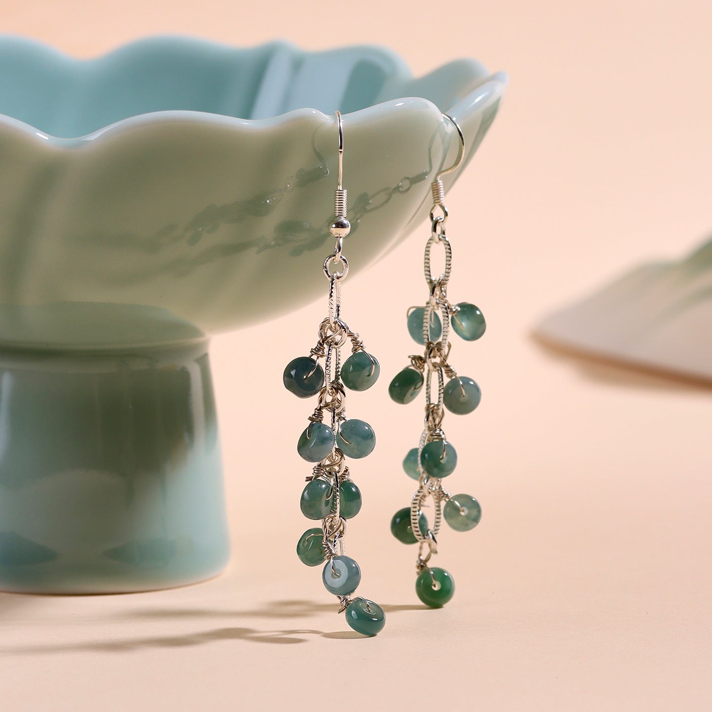 Natural Blue Green Jade Earrings with Tassel | Chinese Style Light Luxury Women's Jewelry