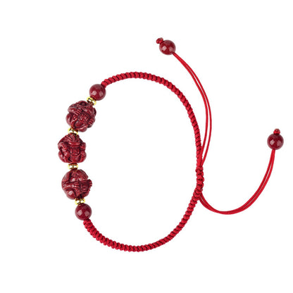 Natural Purple Gold Cinnabar Zodiac Three-Combined Bracelet - Spiritual Protection & Fortune