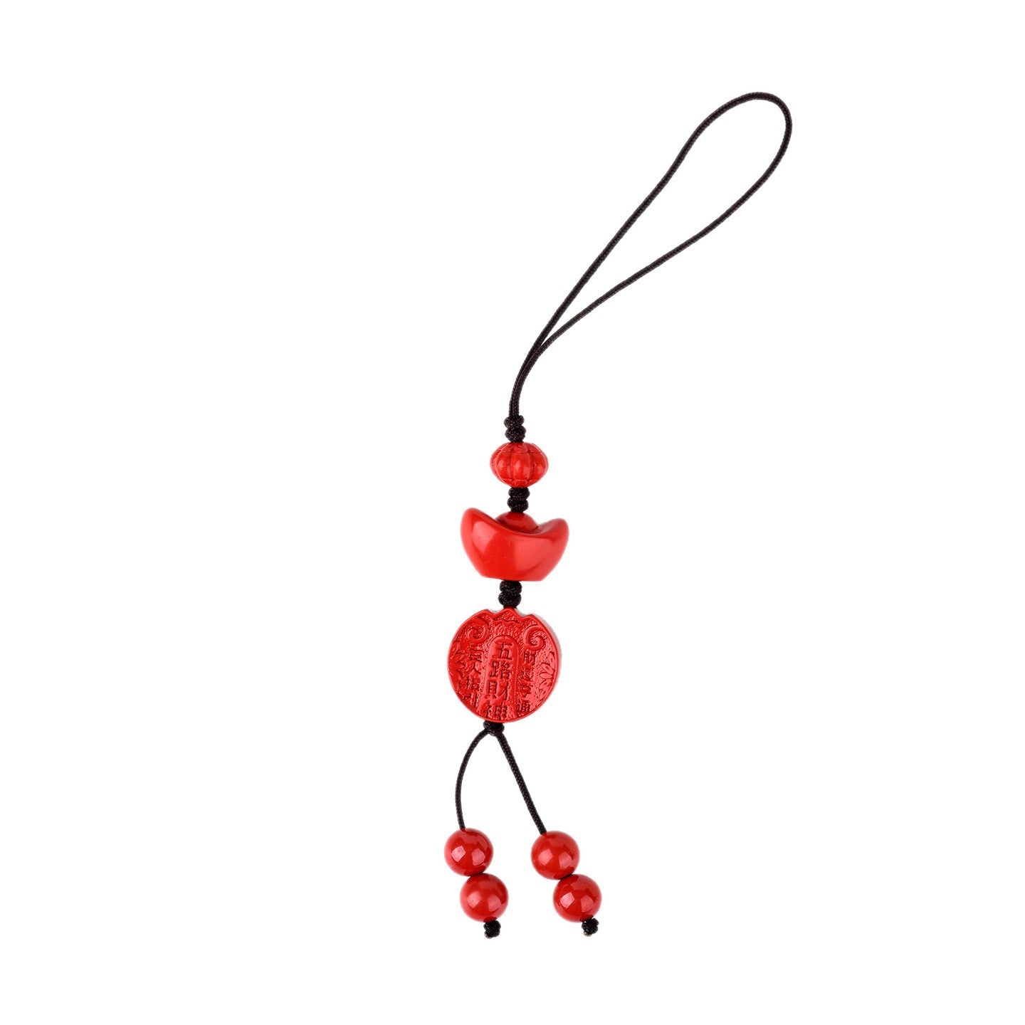 Natural Imperial Red Sand Five Directions God of Wealth Yuanbao Phone Pendant - Wealth Attraction Talisman