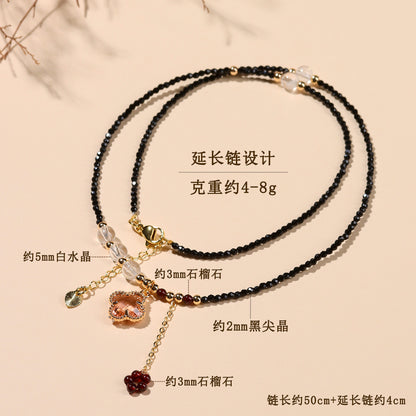 Black Spinel Multi-Circle Bracelet with Four-Leaf Clover | Lucky Charm Protection Jewelry