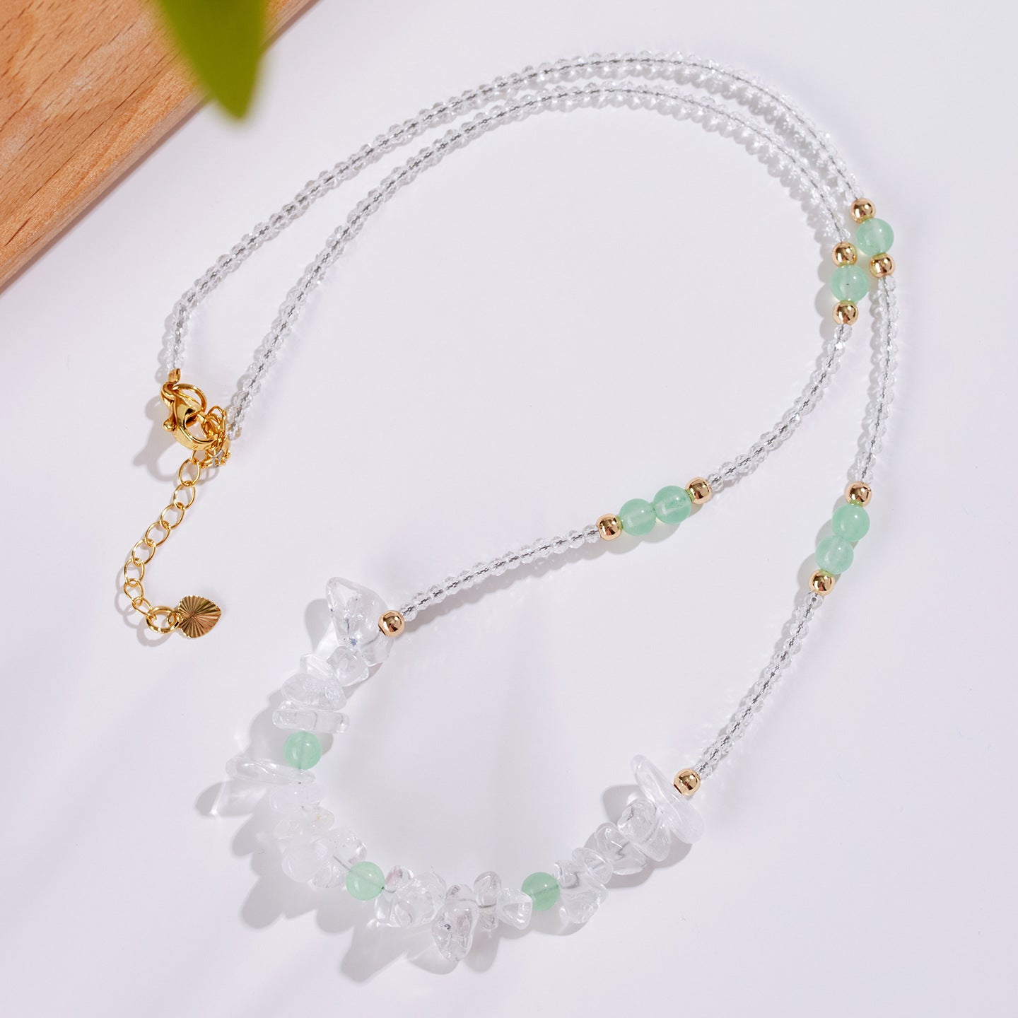 Natural White Crystal & Green Chalcedony Adjustable Clavicle Necklace | Purifying Energy & Elegant Design