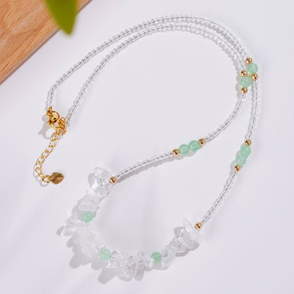 Natural White Crystal & Green Chalcedony Adjustable Clavicle Necklace | Purifying Energy & Elegant Design