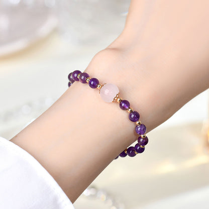 Natural Amethyst Rose Quartz Bracelet | Spiritual Healing Crystal for Love & Protection