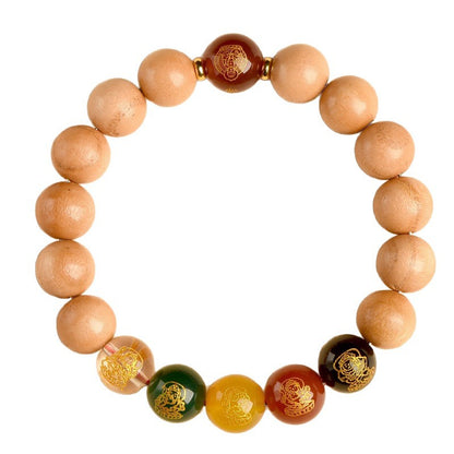 Taishan Peach Wood Zodiac Buddha Wealth God Bracelet - Spiritual Protection & Fortune Amulet
