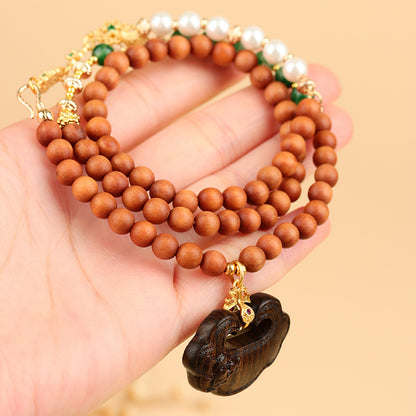 Sandalwood Agarwood Ruyi Pendant Necklace | Zen Buddhist Beads for Spiritual Harmony